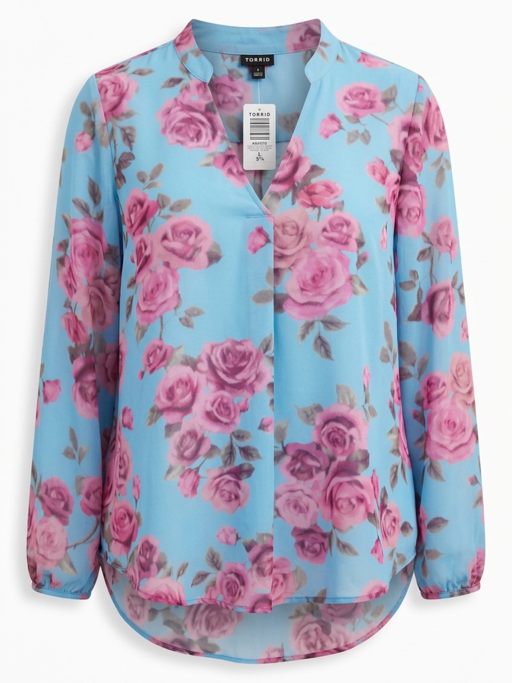 NWT Torrid Georgette Pullover Blouse Blue Pink Rose Floral Top